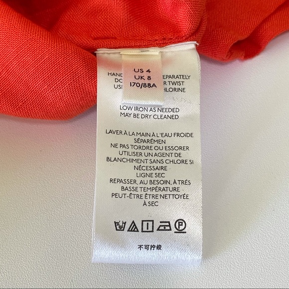 NWT Anthropologie Maeve Short Sleeve Tie-Front Linen Blend Blouse Orange 4 - Picture 12 of 16